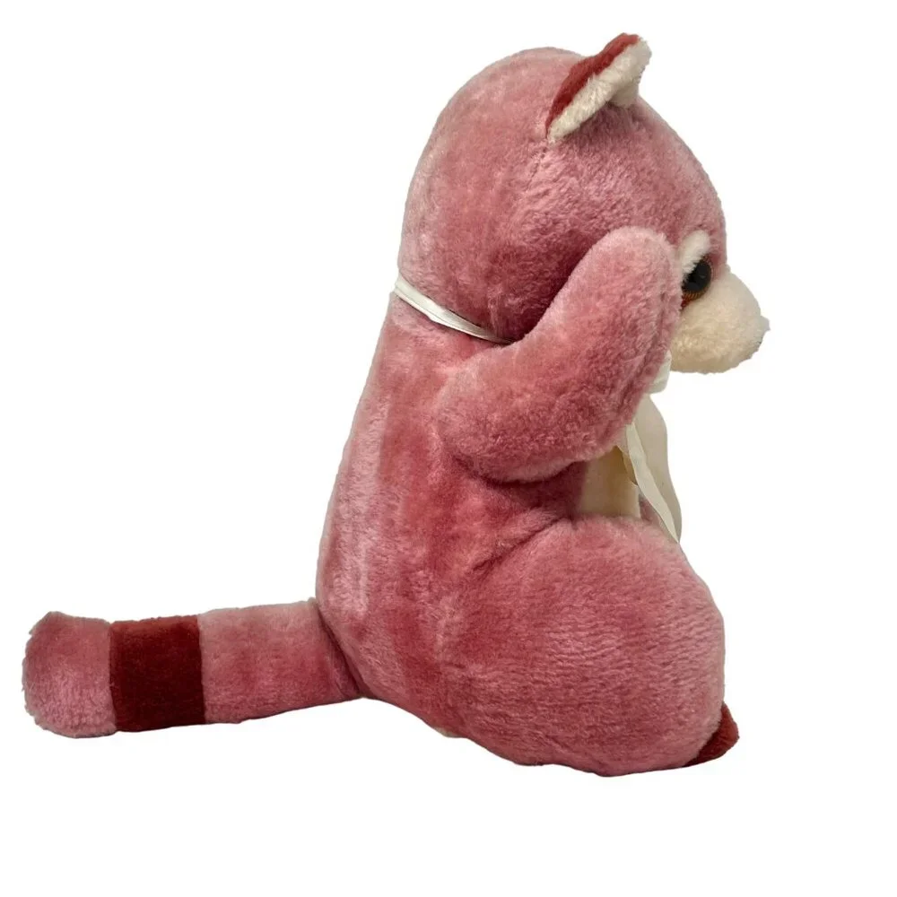 Vintage Ace Novelty Co. Pink Maroon Raccoon Plush Stuffed Animal Toy 12